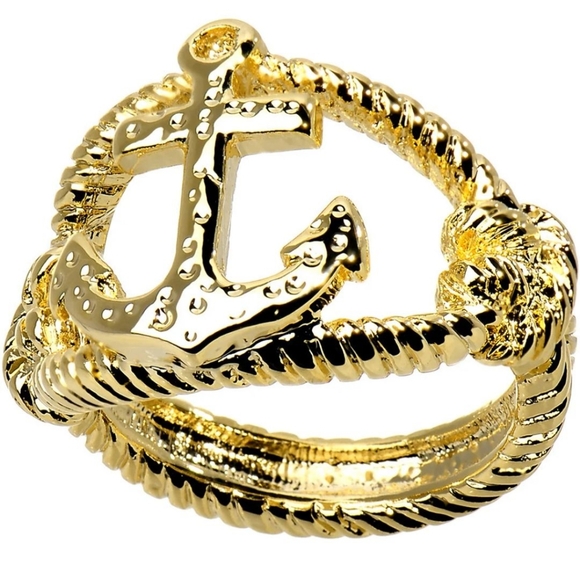 Body Candy Jewelry - Gold Tone Nautical Anchor with Rope Ring - Size 7